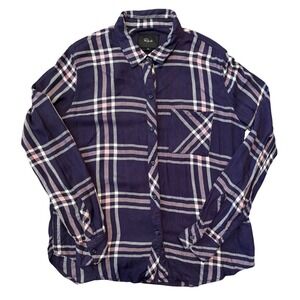 Rails Plaid Button Down Shirt Navy Pink White Long Sleeve Womens Medium